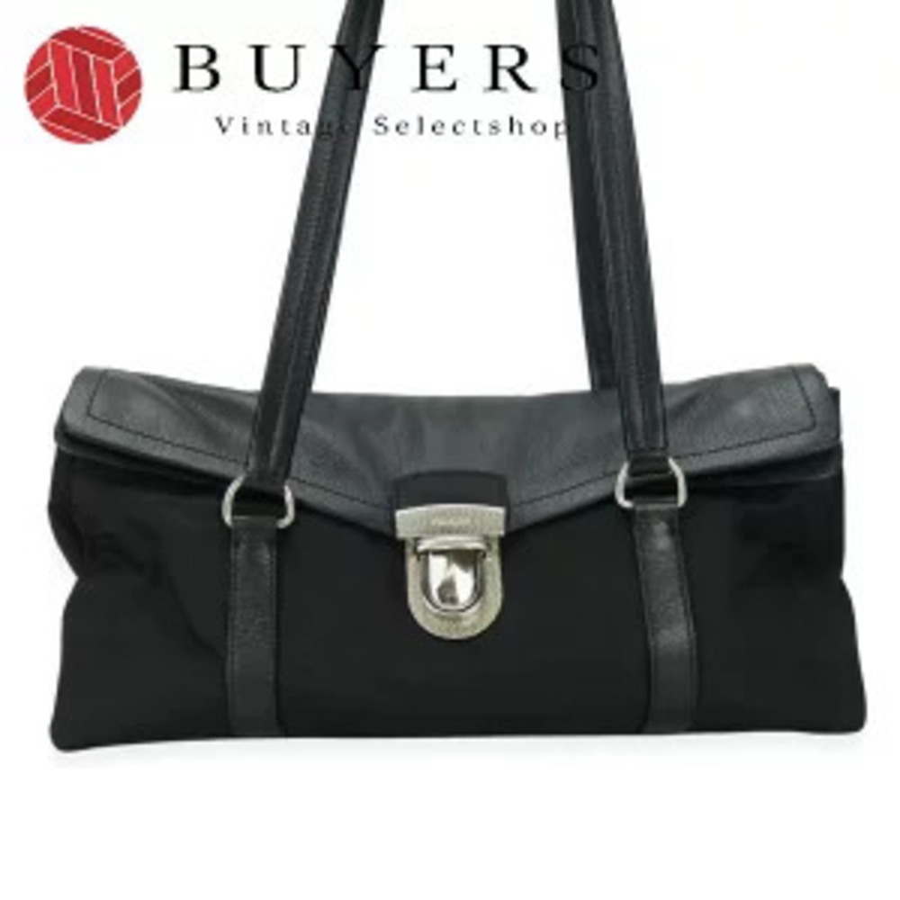 Prada Handbag Triangle Plate Leather Nero Black Shoulder Bag